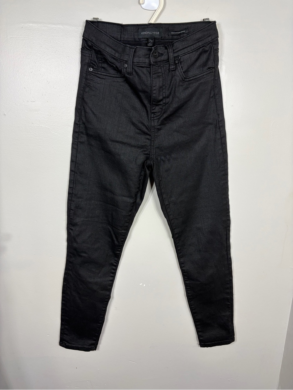 Kendall +‎ Kylie High Rise Coated Skinny Jeans Black Kontour Faux Leather Look